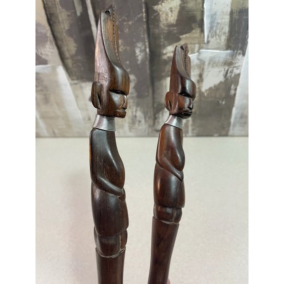 Hand Carved Wood Salad Spoon Fork Server Set African ? Ironwood - Picture 3 of 9